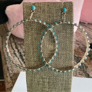 Silver and Turquoise Hoop Earrings